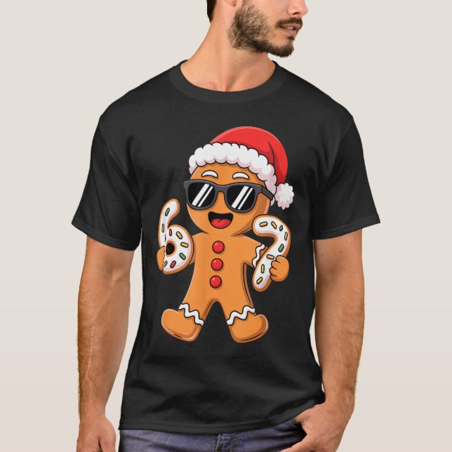 T-shirt Gingerbread Santa With Sungles Holding 67 Cookies  (Devant)