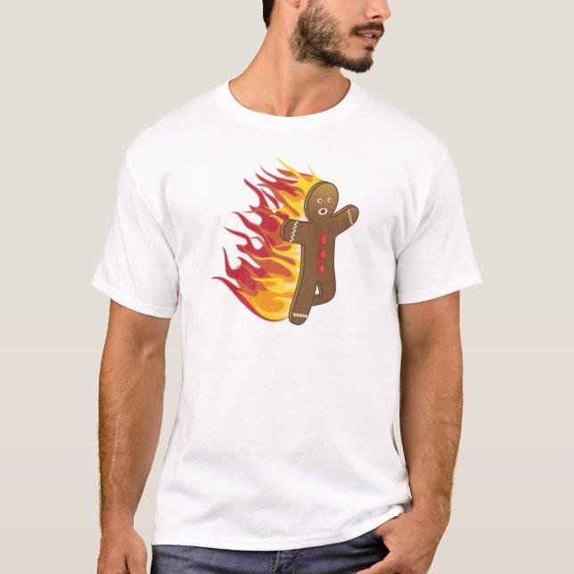 T-shirt Gingerbreadman drôle sur le feu (Devant)