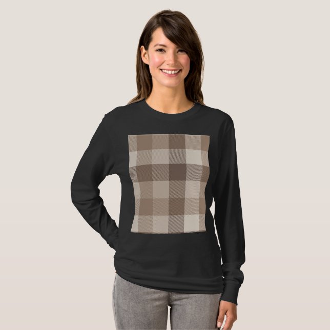 T-shirt Gingham à carreaux marron clair Terre Neutre  (Devant entier)