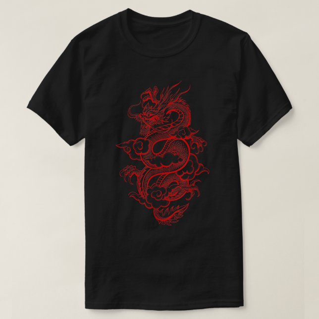 T-shirt Gir Ado de l'esthétie rouge chinois Dragon Grunge  (Design devant)