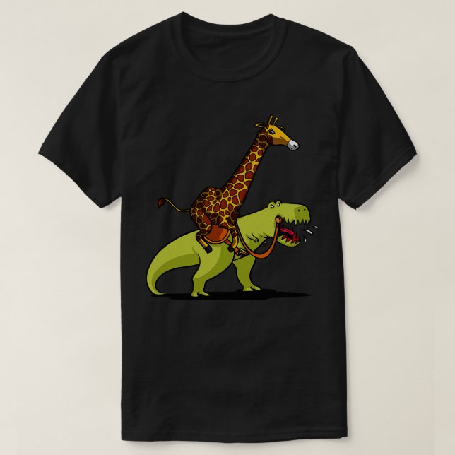 T-shirt Girafe à cheval sur TRex Dinosaure (Design devant)