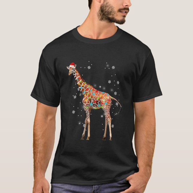 T-shirt Girafe Arbre Lumière Noël Pull de Noël Animal   (Devant)