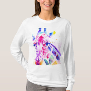 T-shirt Girafe Art Aquarelle Violet Mignon Animal De Zoo