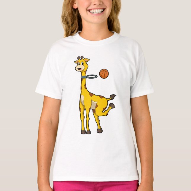 T-shirt Girafe au basket-ball avec cerceau de basket-ball (Devant)