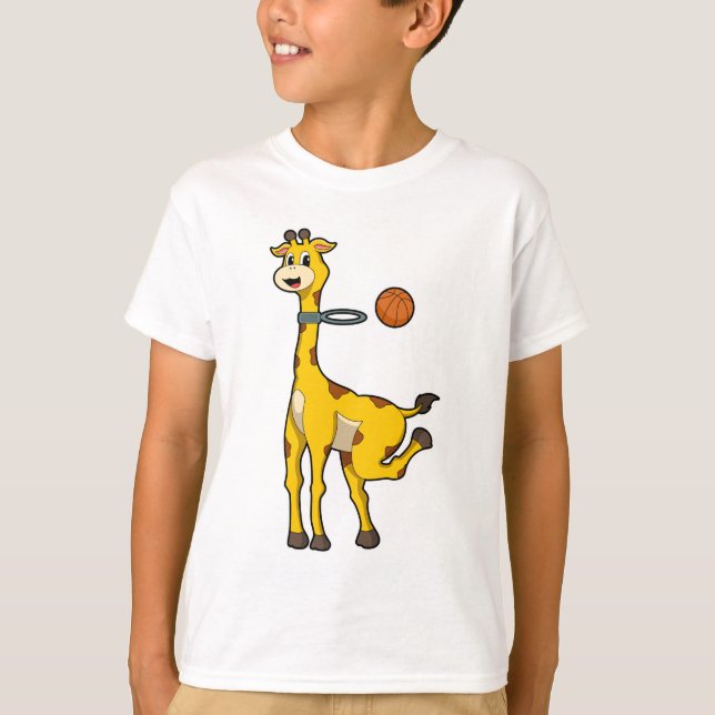 T-shirt Girafe au basket-ball avec cerceau de basket-ball (Devant)
