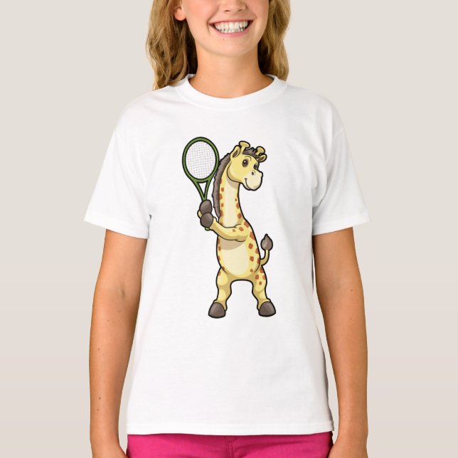 T-shirt Girafe au Tennis avec raquette de tennis (Devant)