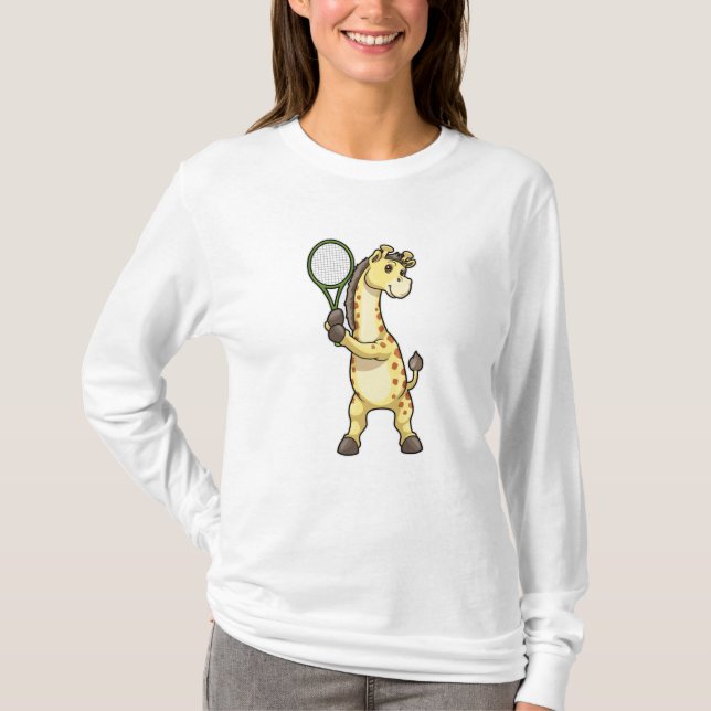 T-shirt Girafe au Tennis avec raquette de tennis (Devant)