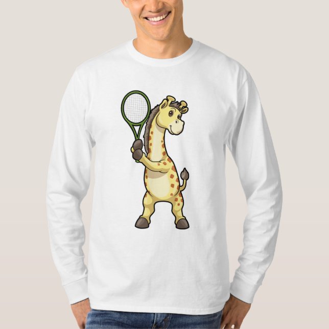 T-shirt Girafe au Tennis avec raquette de tennis (Devant)