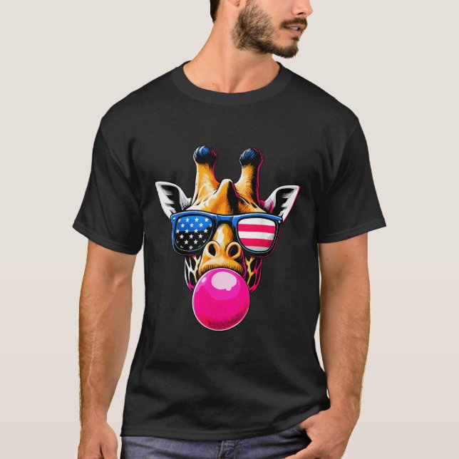 T-shirt Girafe avec lunettes USA et 4 juillet Bubblegum (Devant)