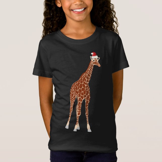 T-Shirt Girafe Avec Noël Chapeau (Devant)
