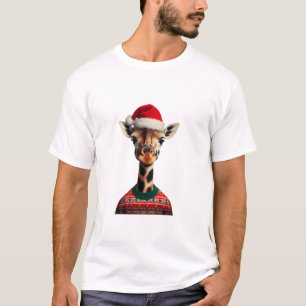 T-shirt Girafe Avec Noël Chapeau Safari Noël Safari Xmas S