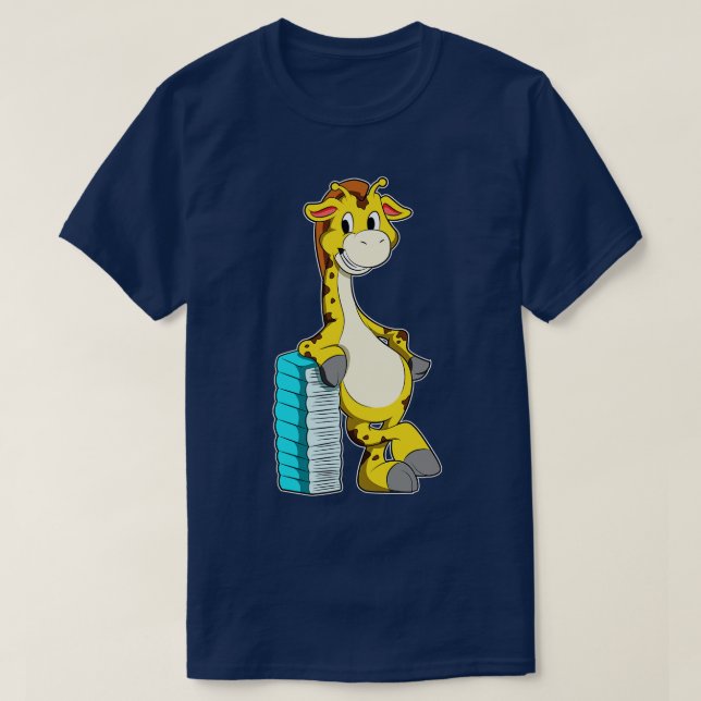 T-shirt Girafe avec pile de livres (Design devant)