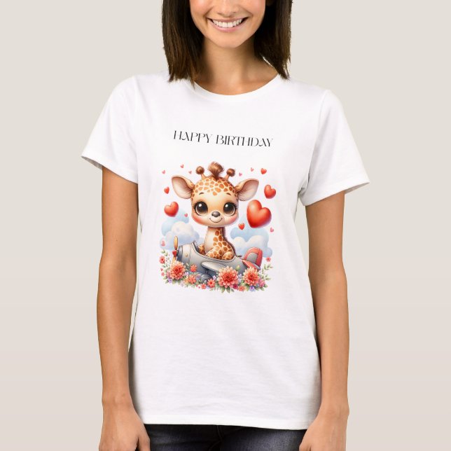 T-shirt Girafe Avion Anniversaire (Devant)