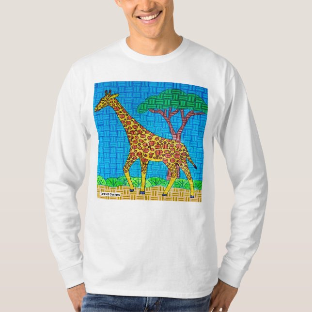 T-shirt Girafe (blanc) - Chemise homme à manches longues (Devant)
