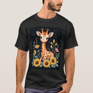 T-shirt Girafe Charmant Entouré De Fleurs Manches Longues