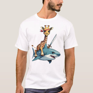 T-shirt Girafe chevauchant un requin avec une épée – Art s