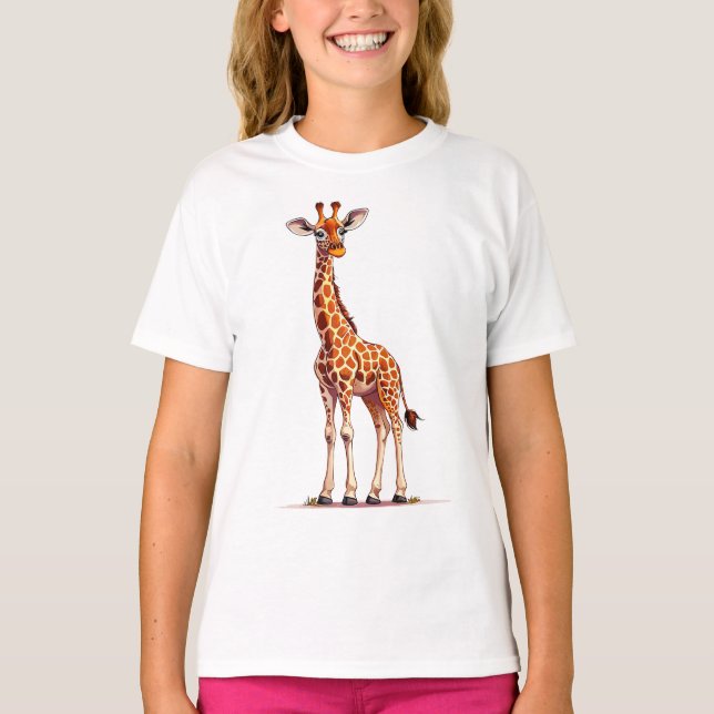 T-shirt 🦒 Girafe de dessin animé mignon Cadeau pour enfan (Devant)