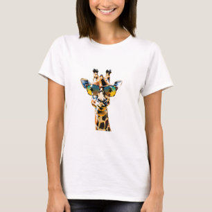 T-shirt girafe de lunettes de soleil d'animaux avec lunett