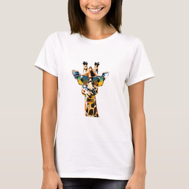 T-shirt girafe de lunettes de soleil d'animaux avec lunett (Devant)