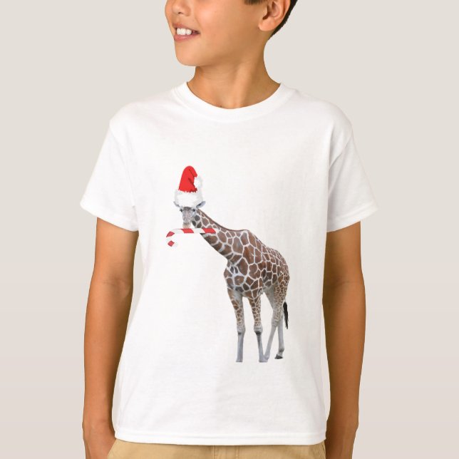 T-shirt Girafe de Noël avec chapeau de Noël (Devant)