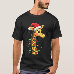 T-shirt Girafe de Noël Chapeau de Père Noël Lumières Giraf