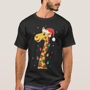 T-shirt Girafe de Noël Chapeau de Père Noël Lumières Giraf