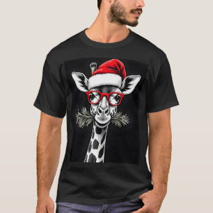 T-shirt Girafe de Noël Chapeau de Père Noël Pyjama Cadeau 