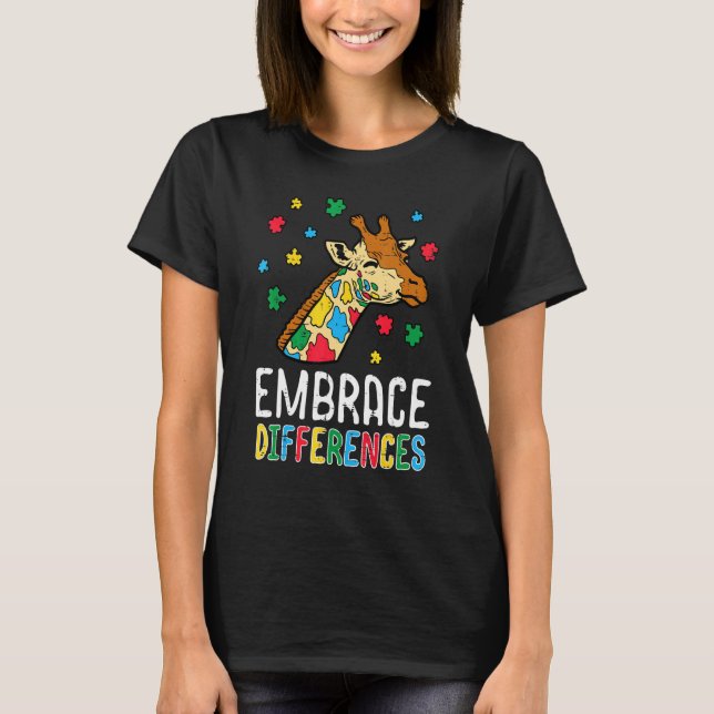 T-shirt Girafe Embrasser les Différences Puzzle Sensibilis (Devant)