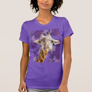 T-shirt Girafe et Fleurs Violet Moderne Drôle Animal
