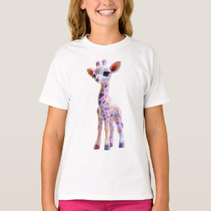 T-shirt Girafe fantaisie tachetée arc-en-ciel pastel pour