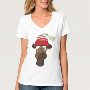 T-shirt Girafe lunatique mignonne dans le casquette
