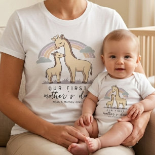 T-shirt Girafe Maman Bébé Premier Jour de la Fête des Mère