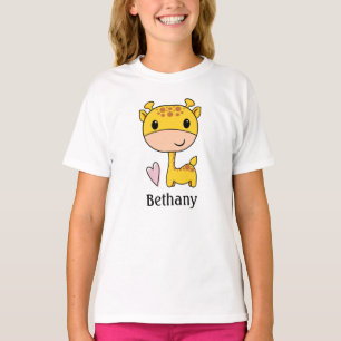 T-shirt Girafe Mignonne Avec Cœur Personnalisé