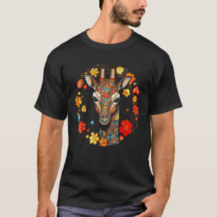 T-shirt Girafe Oeuvres Fleurs colorées Animaux Motif Gi