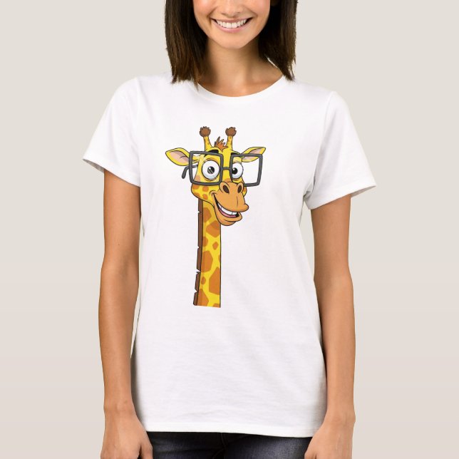 T-shirt Girafe souriante mignonne avec lunettes Carrés T-S (Devant)