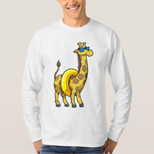 T-shirt Girafe sur la plage avec anneau de natation et lun