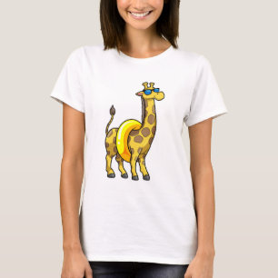 T-shirt Girafe sur la plage avec anneau de natation et lun