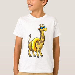 T-shirt Girafe sur la plage avec anneau de natation et lun