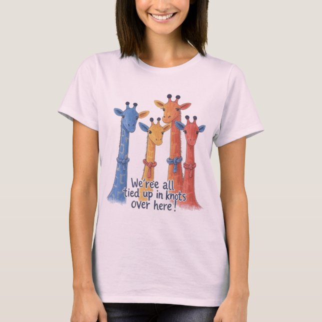 T-shirt Girafes Colorées Nouées Drôle D'animal (Devant)