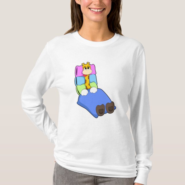 T-shirt Giraffat au coucher avec couverture et Coussin (Devant)