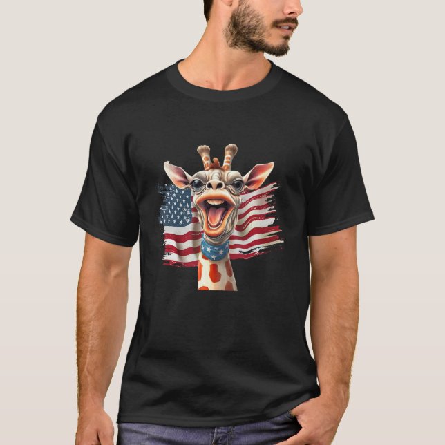 T-shirt Giraffe 4th Of July Party  American Flag Patriotic (Devant)