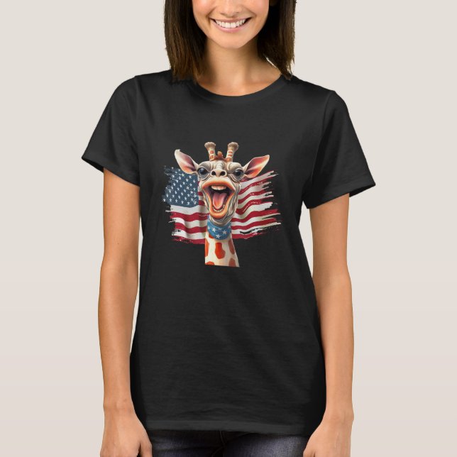 T-shirt Giraffe 4th Of July Party  American Flag Patriotic (Devant)