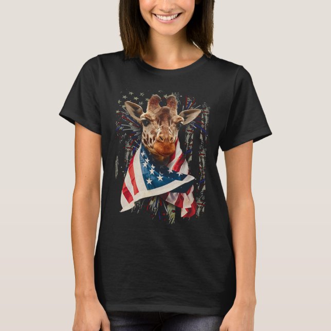 T-shirt Giraffe American Flag 4th July Independence Americ (Devant)