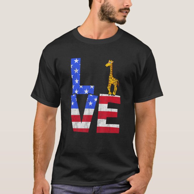 T-shirt Giraffe American Flag Sunglasses 4th of July Patri (Devant)