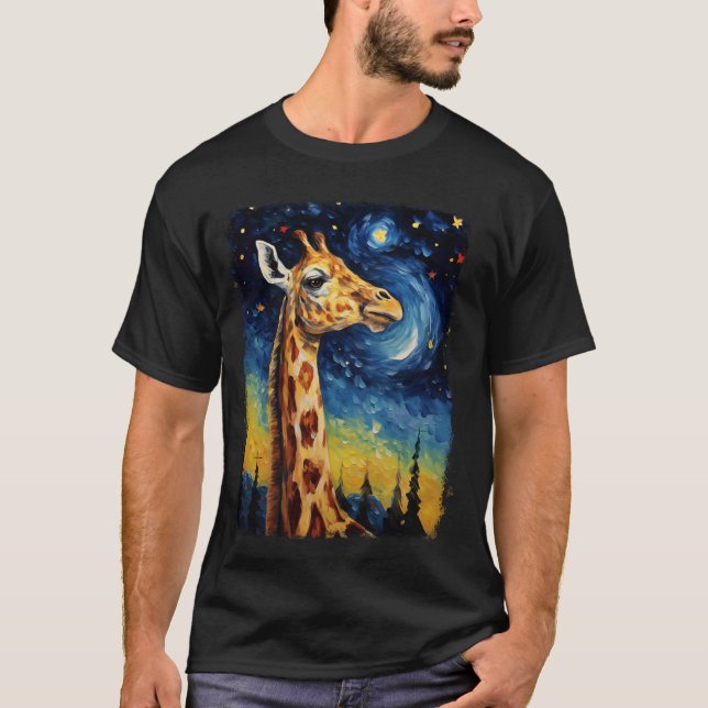 T-shirt Giraffe Animal Starry Peinture de nuit (Devant)