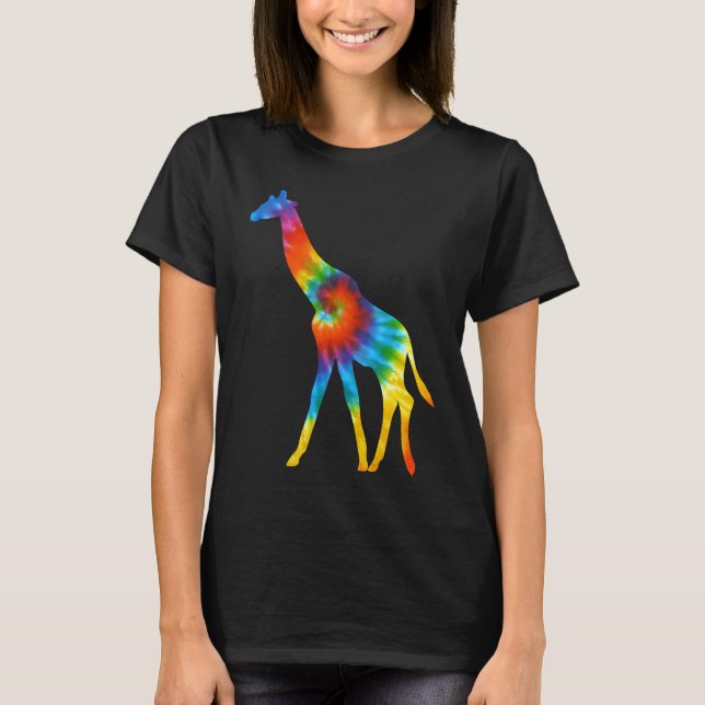 T-shirt Giraffe Animals Tie Dye Retro Rainbow Trippy Hippi (Devant)