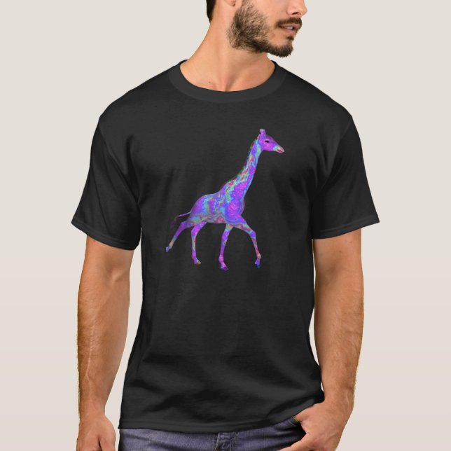 T-shirt Giraffe aux couleurs violettes liquides (Devant)
