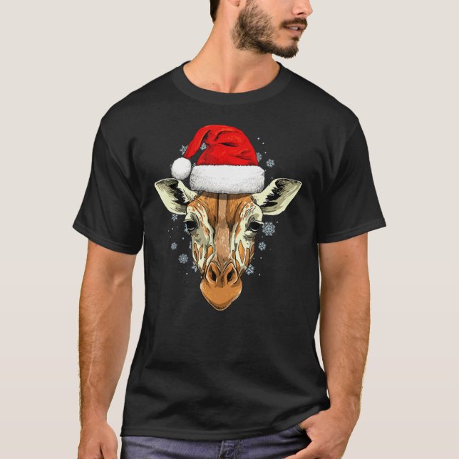 T-shirt Giraffe Christmas Santa Hat Xmas Gift Classic T-Sh (Devant)