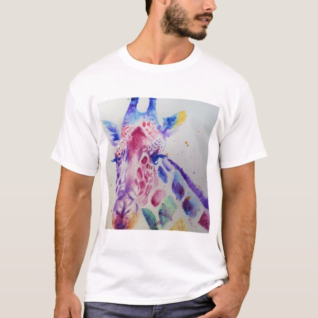 T-shirt Giraffe colorée Animal Aquarelle Art Design (Devant)