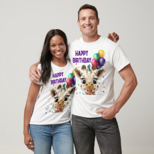 T-shirt Giraffe Colorful Confetti Joyeux anniversaire
